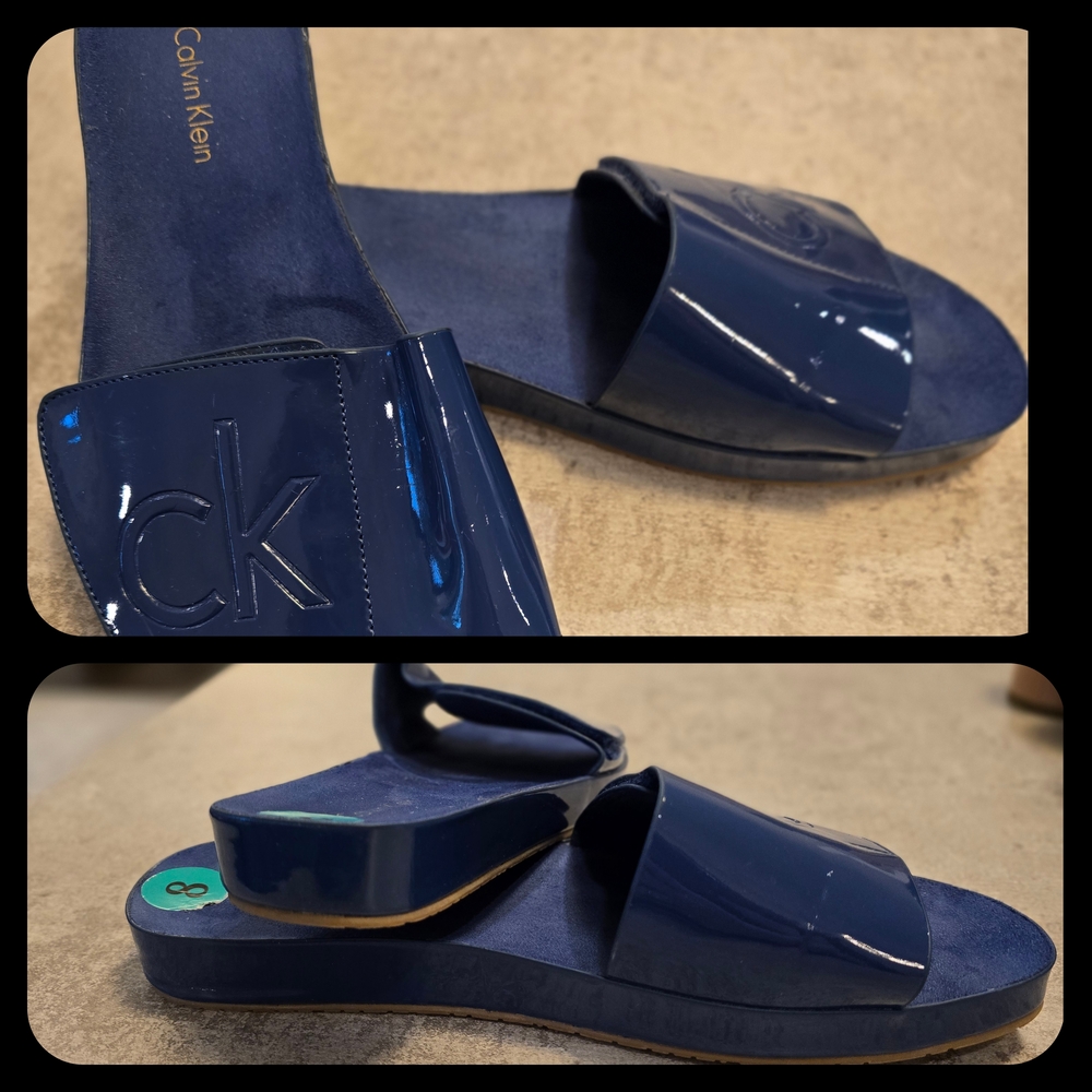 Calvin Klein Glossy Blue Slide Sandals